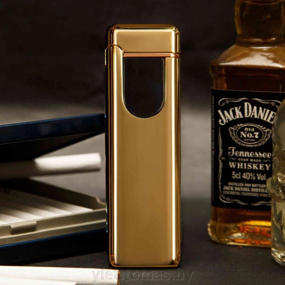 Импульсная зажигалка двойная узкая сенсорная Lighter Золото от компании Интернет-магазин Ylet - фото 1
