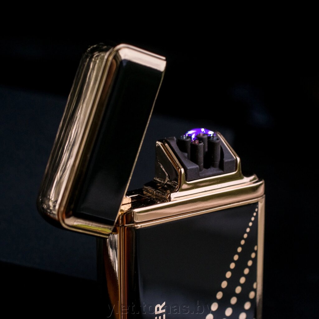 Импульсная зажигалка Lighter (черная с золотом) от компании Интернет-магазин Ylet - фото 1