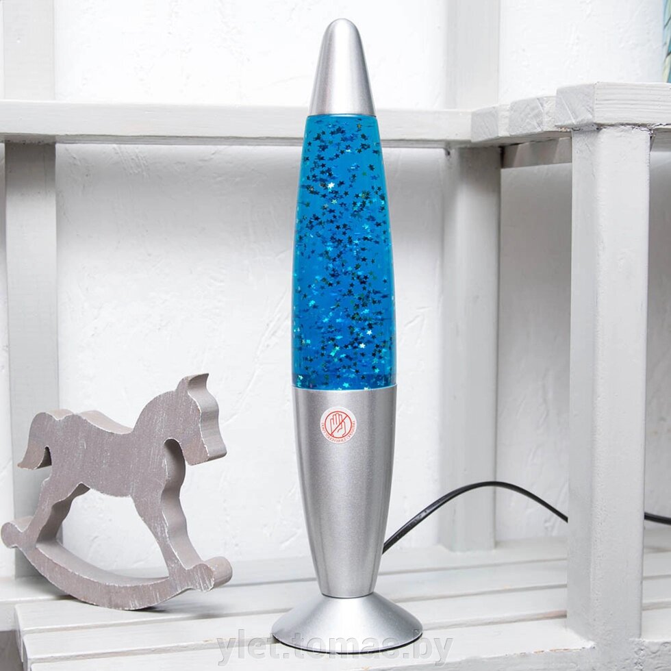 Лава лампа с блестками в сером корпусе 35 см Синяя от компании Интернет-магазин Ylet - фото 1
