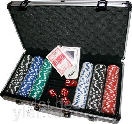 Набор для покера 300 фишек в кейсе с номиналом от компании Интернет-магазин Ylet - фото 1