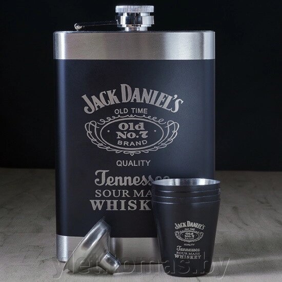 Набор с фляжкой и стопками Jack Daniels черный с металлической окантовкой от компании Интернет-магазин Ylet - фото 1