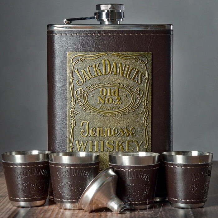 Набор с фляжкой и стопками Jack Daniels с табличкой, Темный коричневый от компании Интернет-магазин Ylet - фото 1