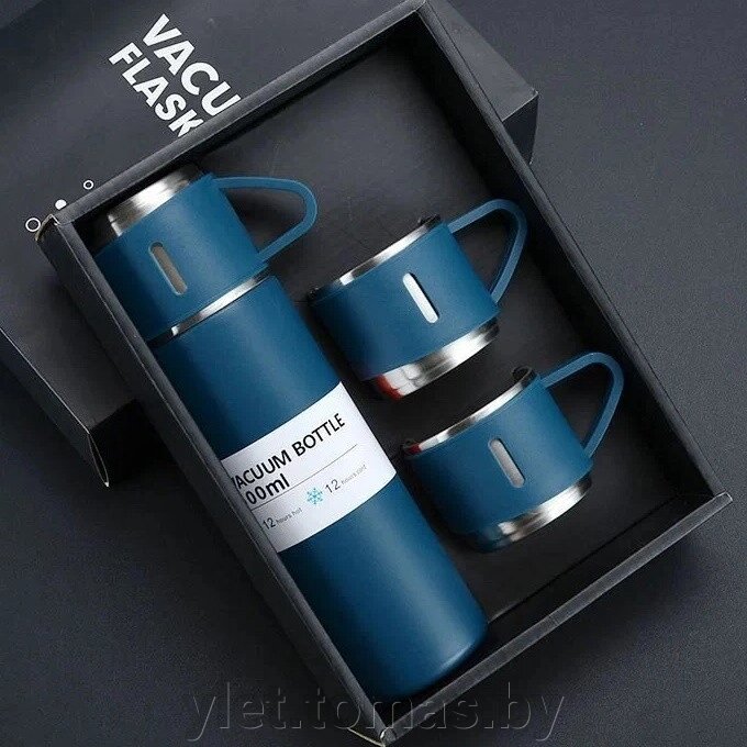 Набор Термос 500 мл и 3 чашки Синий от компании Интернет-магазин Ylet - фото 1