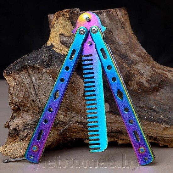 Нож бабочка тренировочный хамелеон с расческой Ромбы круги от компании Интернет-магазин Ylet - фото 1