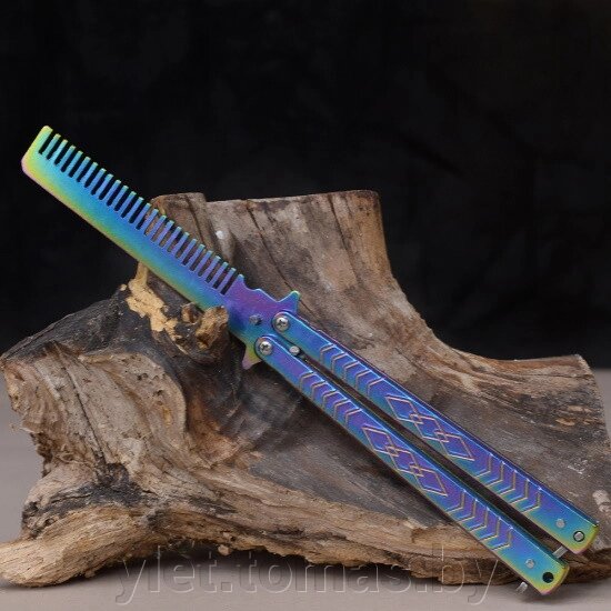 Нож бабочка тренировочный с расческой хамелеон Узор ромбы от компании Интернет-магазин Ylet - фото 1