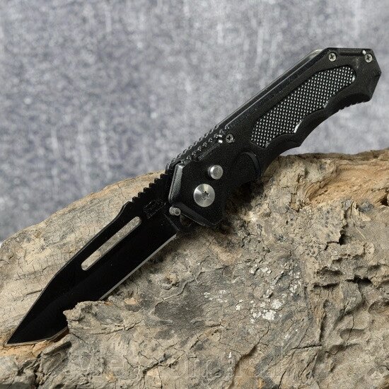 Нож складной черный с прорезью в лезвии AC-806-18 от компании Интернет-магазин Ylet - фото 1