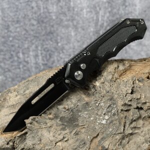 Нож складной черный с прорезью в лезвии AC-806-18