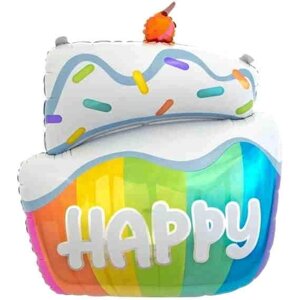 Шар (35/89 см) Фигура, Радужный тортик на Счастье