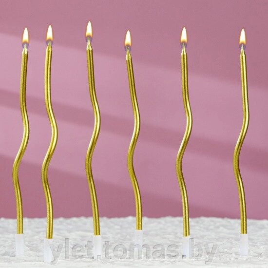Свечи для торта Серпантин золотые, 6 шт от компании Интернет-магазин Ylet - фото 1