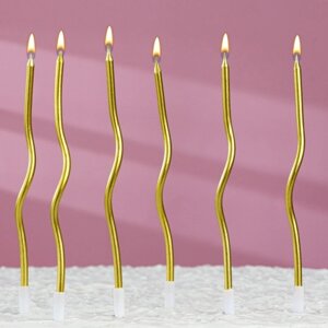 Свечи для торта Серпантин золотые, 6 шт