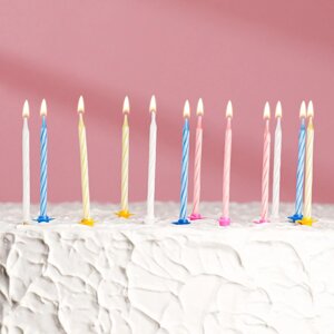 Свечи для торта Спираль, набор: 24 шт и 12 подставок