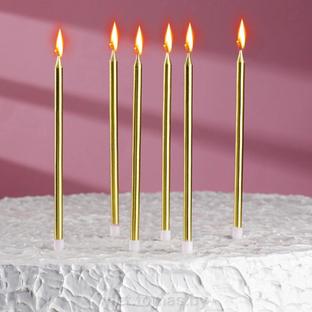 Свечи в торт Ройс, Золотой металлик, 6 шт от компании Интернет-магазин Ylet - фото 1
