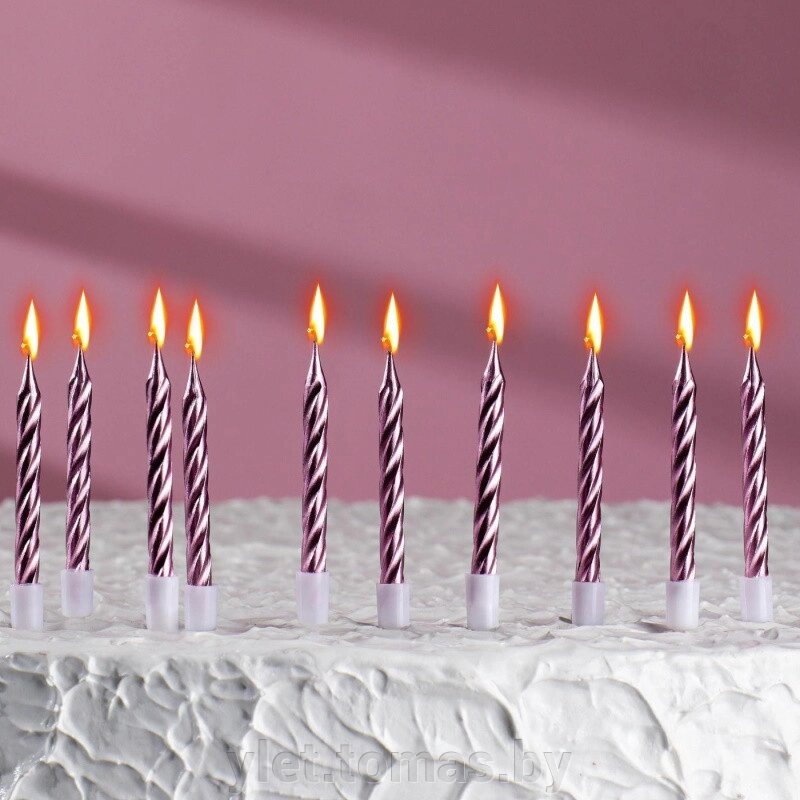 Свечи в торт Спираль Розовый металлик, 10 шт от компании Интернет-магазин Ylet - фото 1