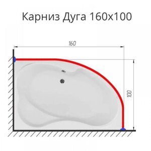 Карниз для ванной Дуга 160 на 100 см. нержавеющая сталь усиленный