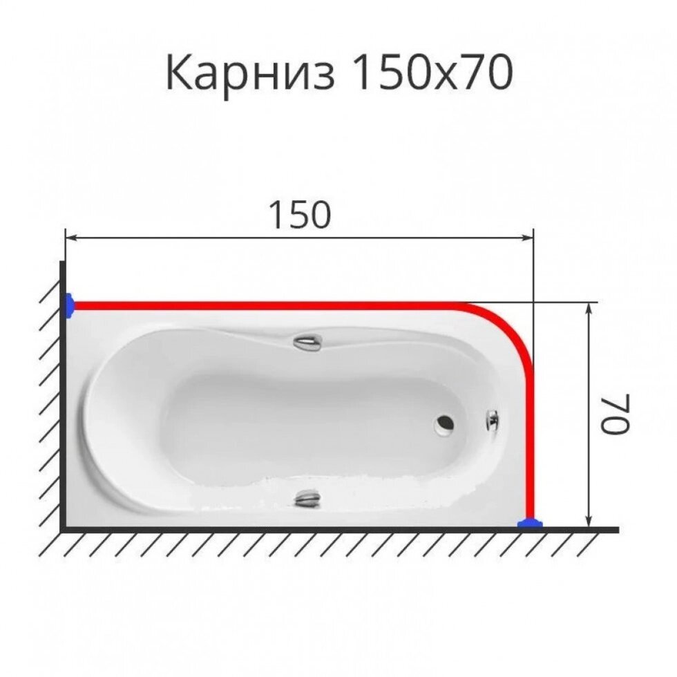 Карниз для ванной Г-образный 150 на 70 см. нержавеющая сталь от компании «Kdomy. by» интернет-магазин товаров для дома - фото 1