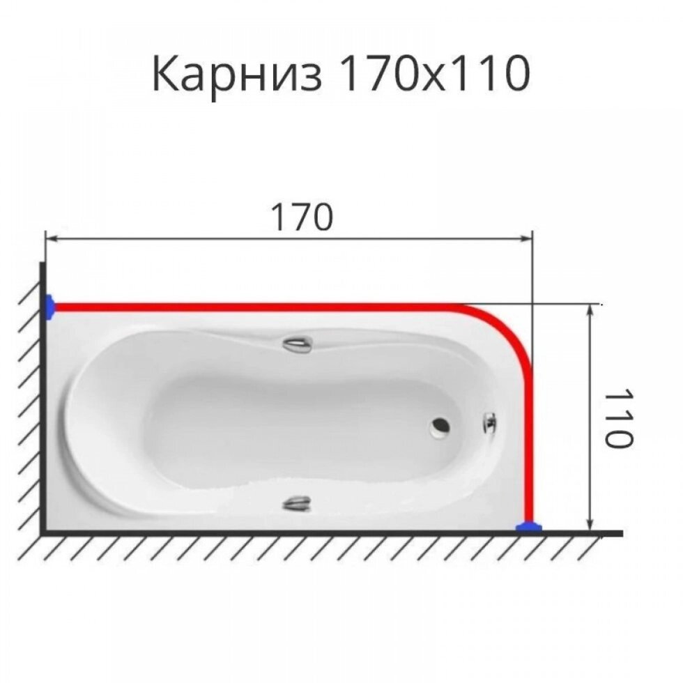 Карниз для ванной Г-образный 170 на 110 см. нержавеющая сталь от компании «Kdomy. by» интернет-магазин товаров для дома - фото 1