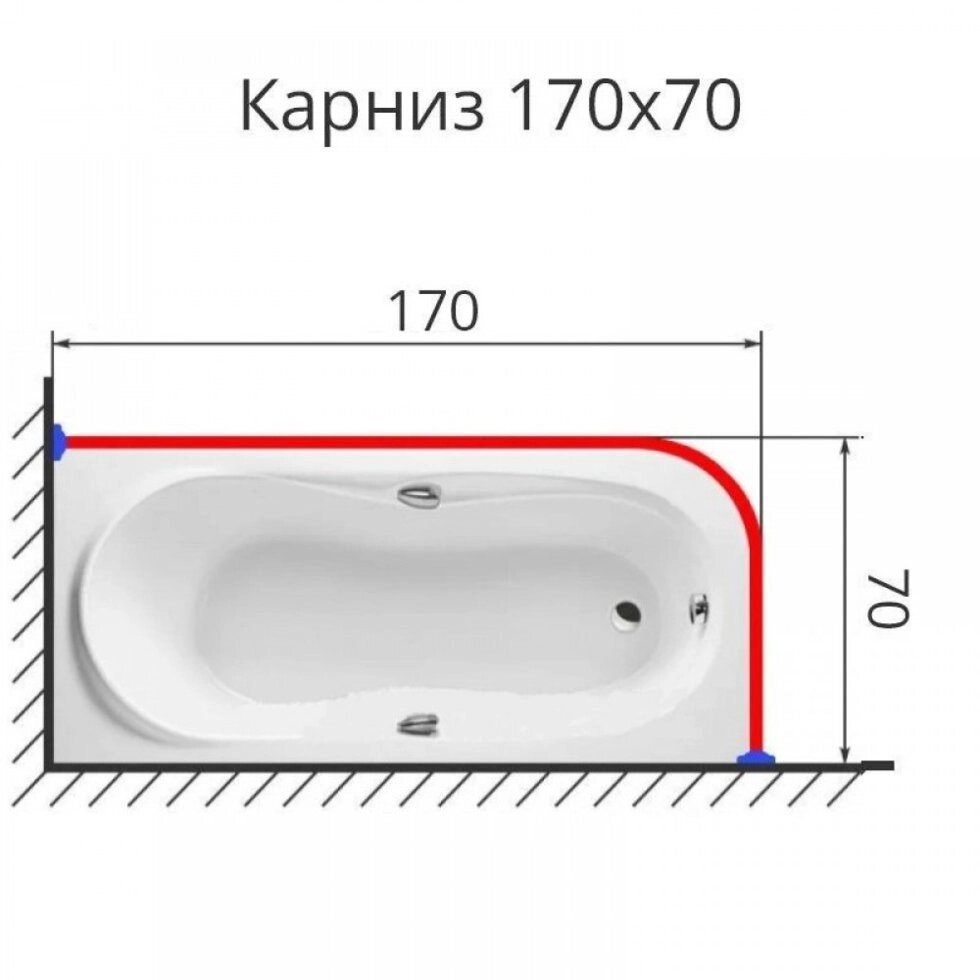 Карниз для ванной Г-образный 170 на 70 см. нержавеющая сталь от компании «Kdomy. by» интернет-магазин товаров для дома - фото 1