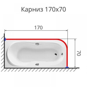 Карниз для ванной Г-образный 170 на 70 см. нержавеющая сталь