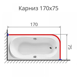Карниз для ванной Г-образный 170 на 75 см. нержавеющая сталь