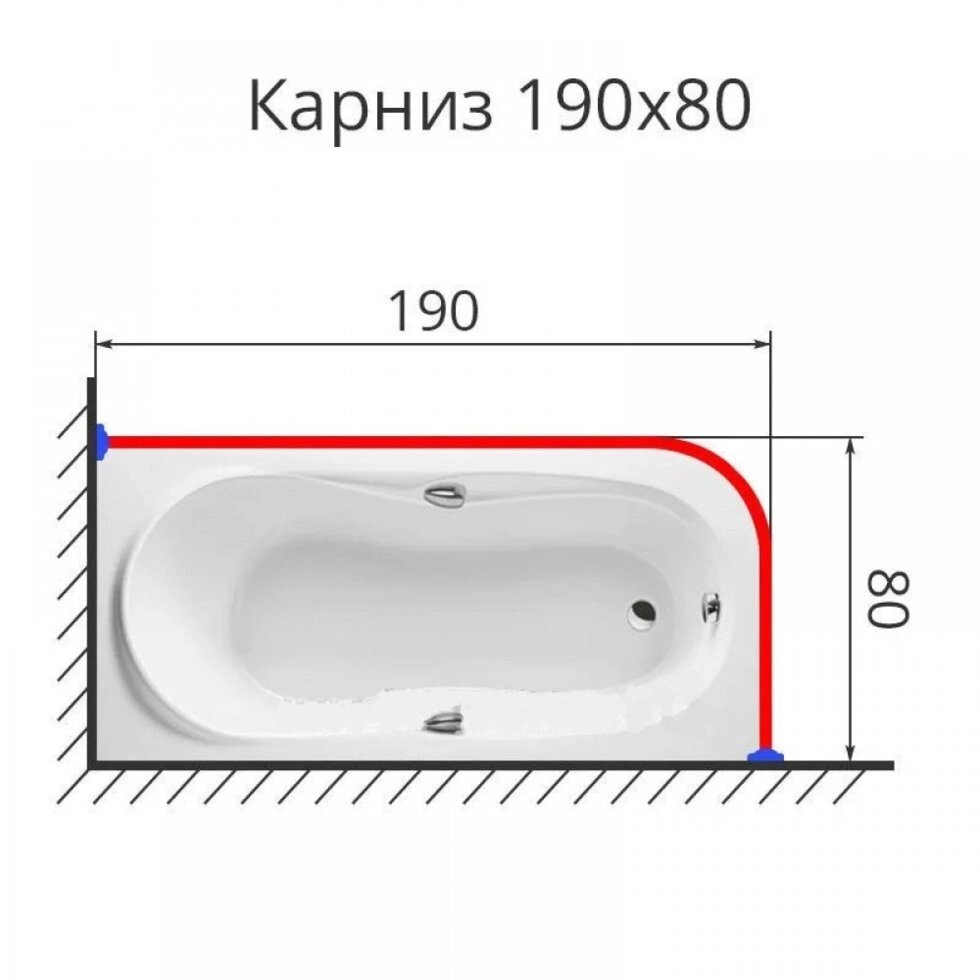 Карниз для ванной Г-образный 190 на 80 см. нержавеющая сталь от компании «Kdomy. by» интернет-магазин товаров для дома - фото 1