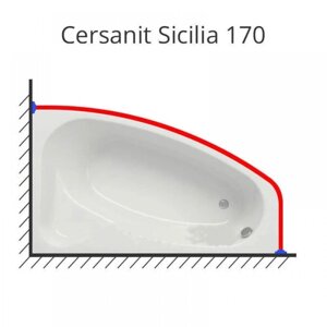 Карниз для ванной Sicilia 170 х 100 см. нержавеющая сталь усиленный