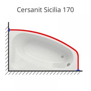 Карниз для ванной Sicilia 170 х 100 см. нержавеющая сталь