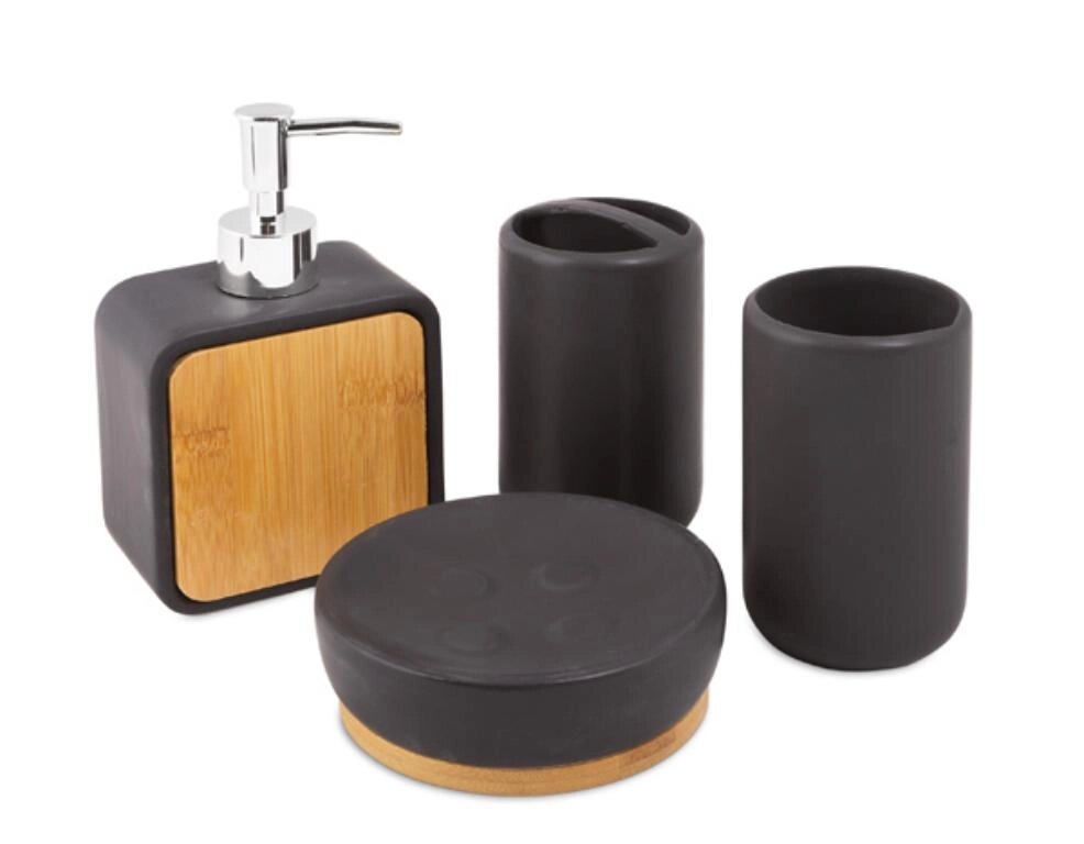 Набор настольных аксессуаров для ванной Black stone and wood от компании «Kdomy. by» интернет-магазин товаров для дома - фото 1