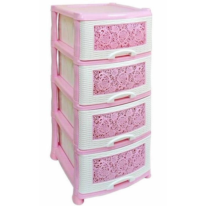 Пластиковый комод Ажур 4 секции бело-розовый от компании «Kdomy. by» интернет-магазин товаров для дома - фото 1