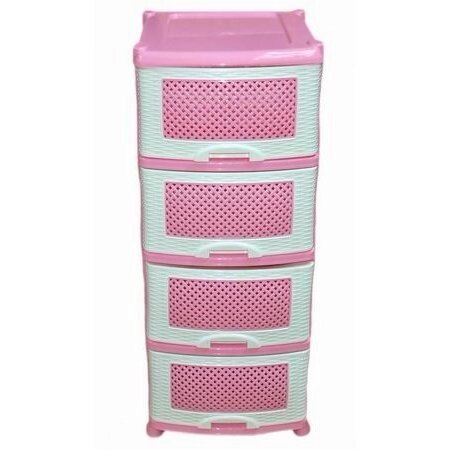 Пластиковый комод Плетенка 4 секции бело-розовый от компании «Kdomy. by» интернет-магазин товаров для дома - фото 1