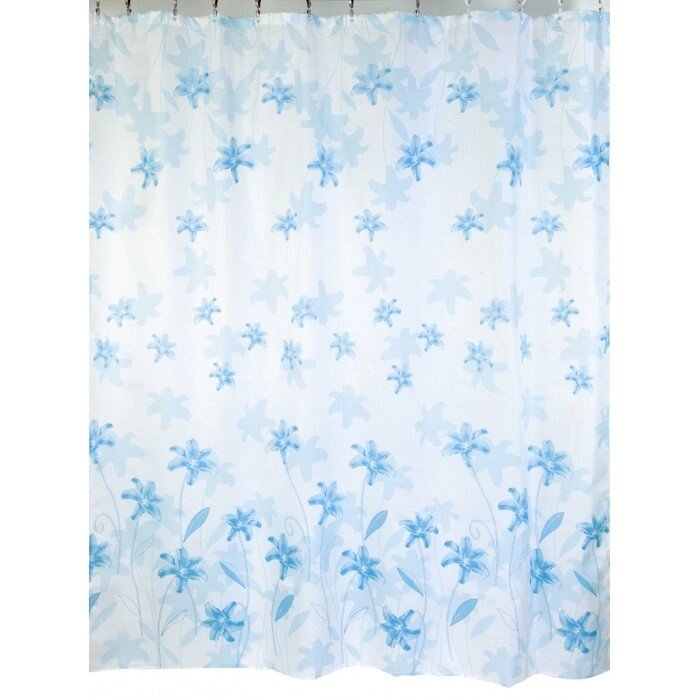 Шторка для ванной Blue Flowers 180 x 200 см. текстильная от компании «Kdomy. by» интернет-магазин товаров для дома - фото 1