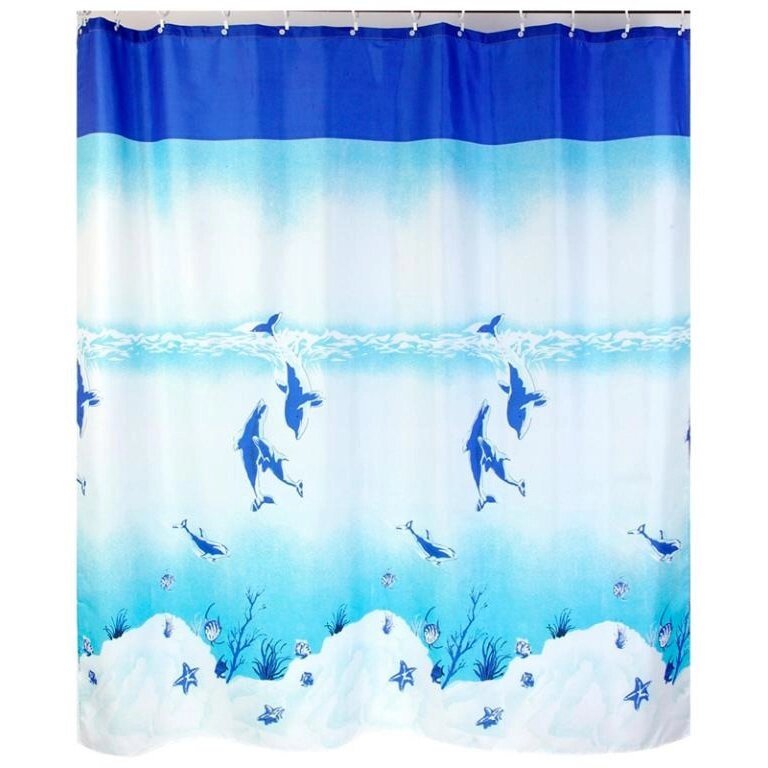 Шторка для ванной Дельфины 180 x 200 см. текстильная от компании «Kdomy. by» интернет-магазин товаров для дома - фото 1