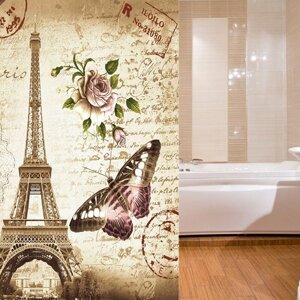 Шторка для ванной Paris butterfly 180 x 180 см. текстильная