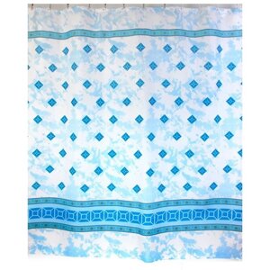 Шторка для ванной Ромбики 180 x 200 см. текстильная голубая