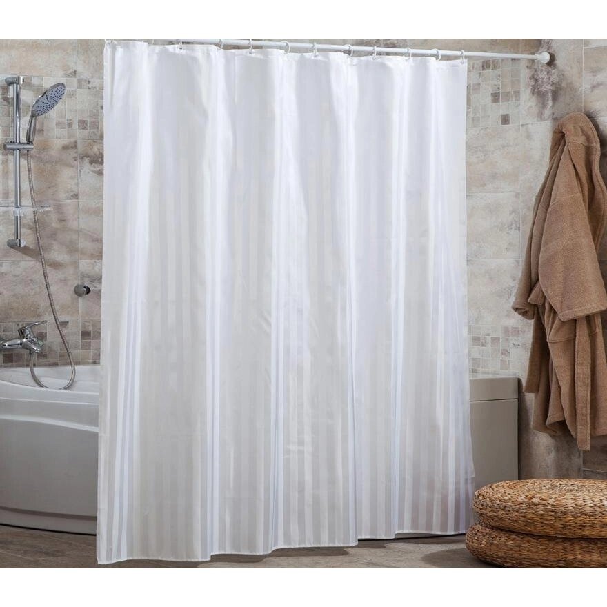 Шторка для ванной текстильная 180 x 200 см. Stripe белая от компании «Kdomy. by» интернет-магазин товаров для дома - фото 1
