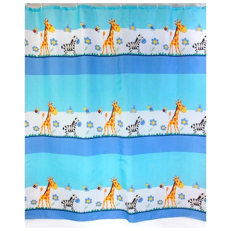 Шторка для ванной Жирафы и Зебры 180 x 200 см. текстильная бирюзовая от компании «Kdomy. by» интернет-магазин товаров для дома - фото 1