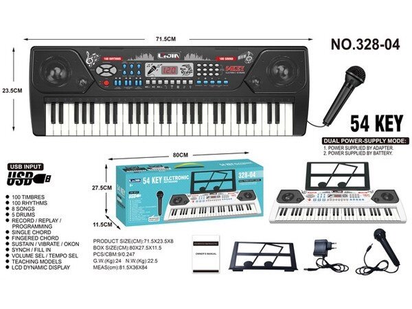 Детский синтезатор пианино LIJIN 328-04 с USB-портом и микрофоном от сети и на батарейках от компании Интернет-магазин Encity - фото 1