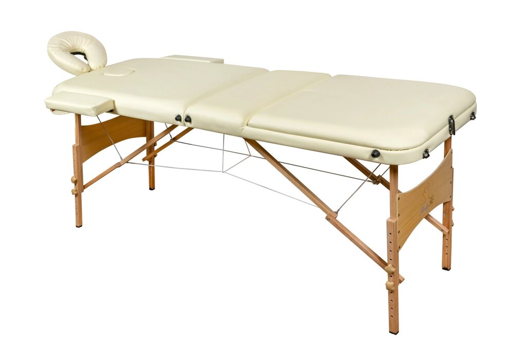 Массажный стол 3-х секционный деревянный BodyFit (185x60) бежевый от компании Интернет-магазин Encity - фото 1