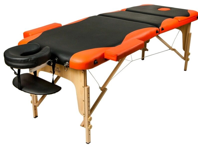 Массажный стол Atlas Sport складной 3-с деревянный 195х70 см черно-оранжевый от компании Интернет-магазин Encity - фото 1