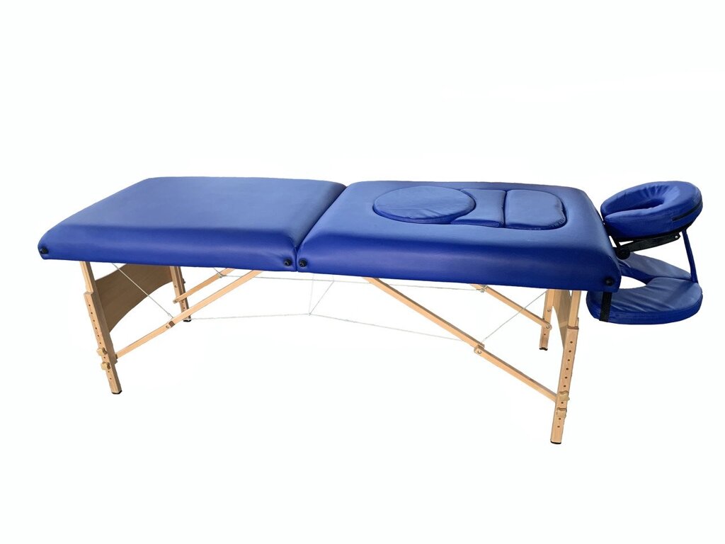 Массажный стол BodyFit складной 2-х секционный деревянный синий (186x70 см) от компании Интернет-магазин Encity - фото 1