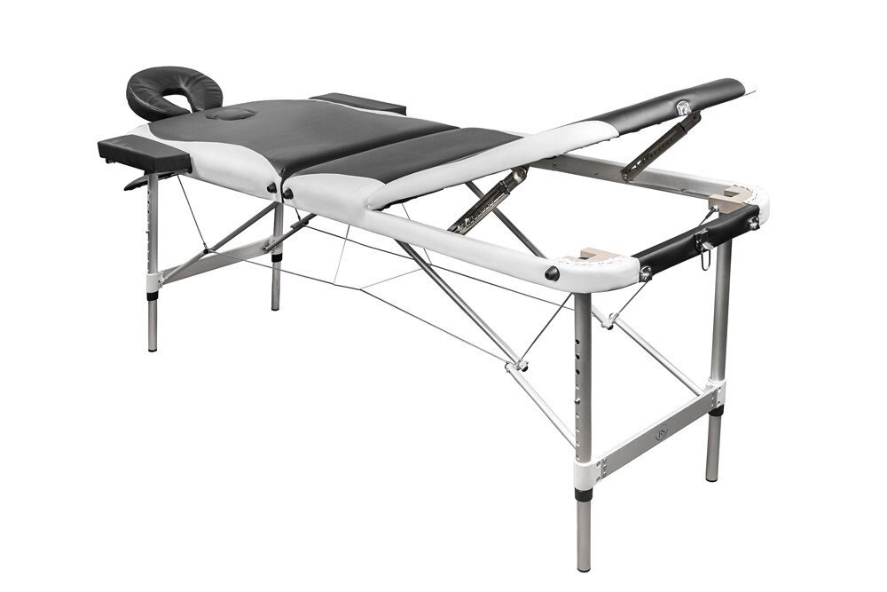 Массажный стол складной 3-секционный алюминиевый BodyFit (186x60 см) черно-белый от компании Интернет-магазин Encity - фото 1