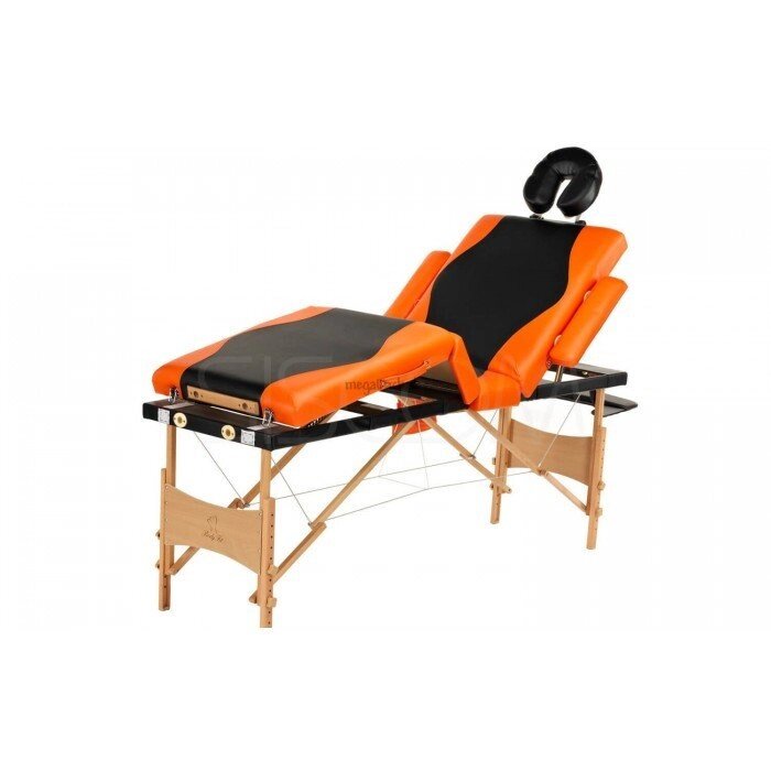Складной 4-х секционный деревянный массажный стол BodyFit, чёрно-оранжевый от компании Интернет-магазин Encity - фото 1