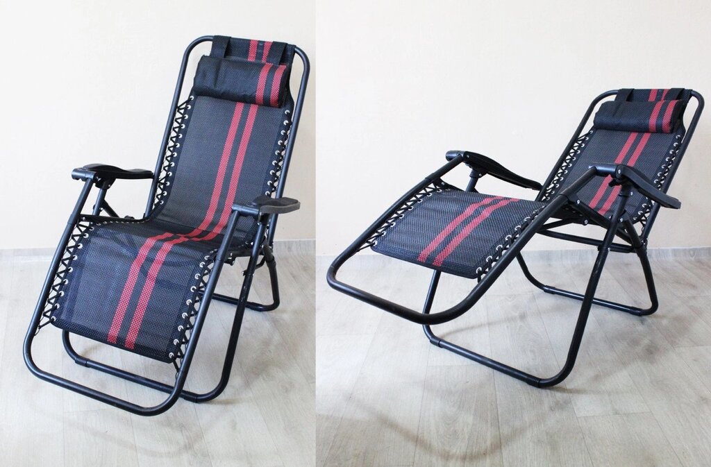 Кресло-шезлонг черное с красными полосками (172см длина) от компании Интернет-магазин ДИМОХА - товары для семейного отдыха и детей в Минске - фото 1