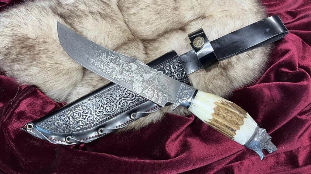 Охотничий нож Голова зверя (Медведь) рукоять из белого рога Сайгака от компании Интернет-магазин ДИМОХА - товары для семейного отдыха и детей в Минске - фото 1