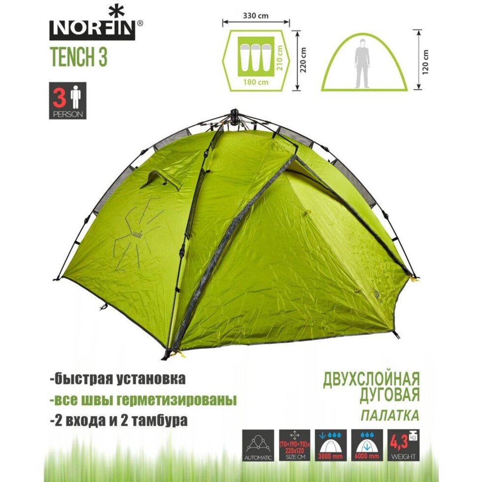 Палатка автоматическая 3-х местная Norfin TENCH 3 NF-10402 от компании Интернет-магазин ДИМОХА - товары для семейного отдыха и детей в Минске - фото 1