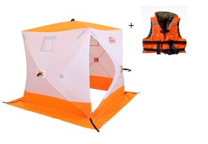 Палатка зимняя куб СЛЕДОПЫТ 150х150х170 см, Oxford 210D PU 1000, 2-местная, цв. бело-оранж.