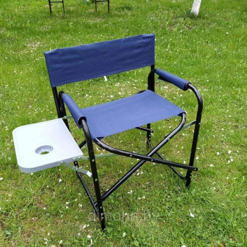 Стул туристический, складной, кресло  с откидным столиком для отдыха, рыбалки, пикника ( синий) - описание