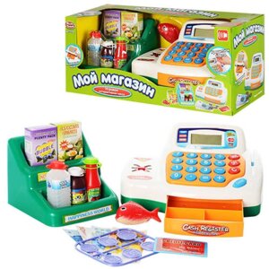 Детская касса Мой магазин Joy Toy с калькулятором, сканером, продуктами, со светом и звуком