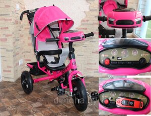 Детский трехколесный велосипед CITY Н7 с USB, надувными колесами 12/10 и мультимедиа (розовый)