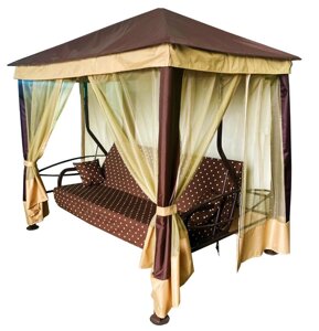 Садовые качели шатер МебельСад Сиеста (коричневый), 4-х местные, с москитной сеткой, нагрузка 380 кг