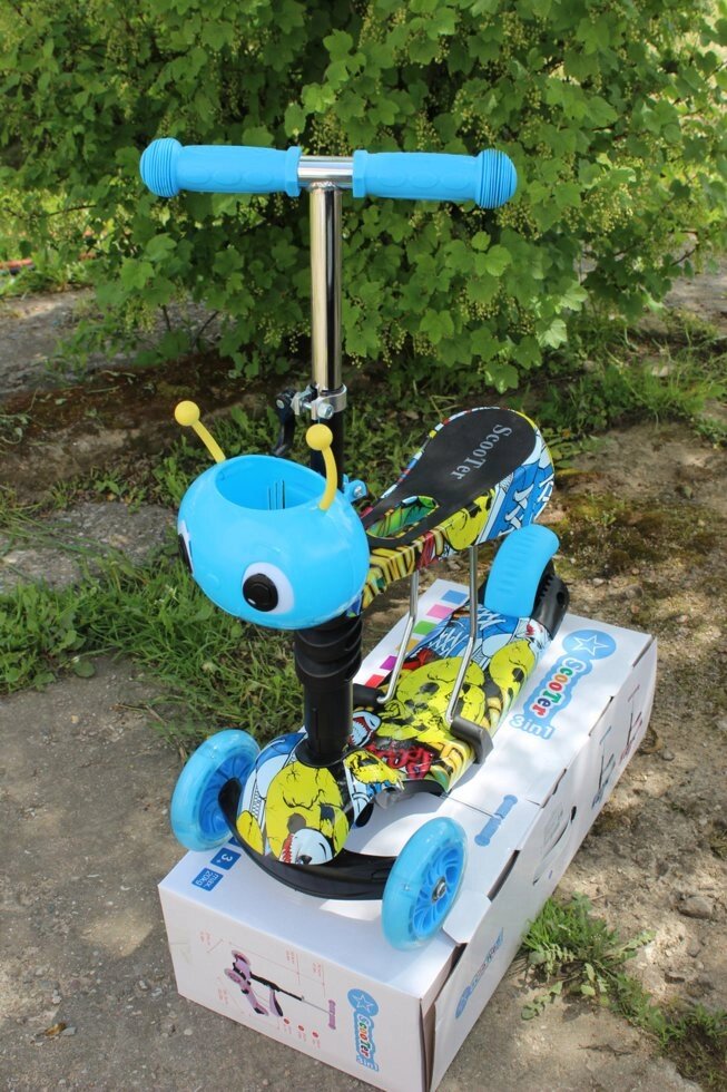 Самокат 21st scooter Mini 3 в 1 принт (голубой) от компании Интернет-магазин ДИМОХА - товары для семейного отдыха и детей в Минске - фото 1